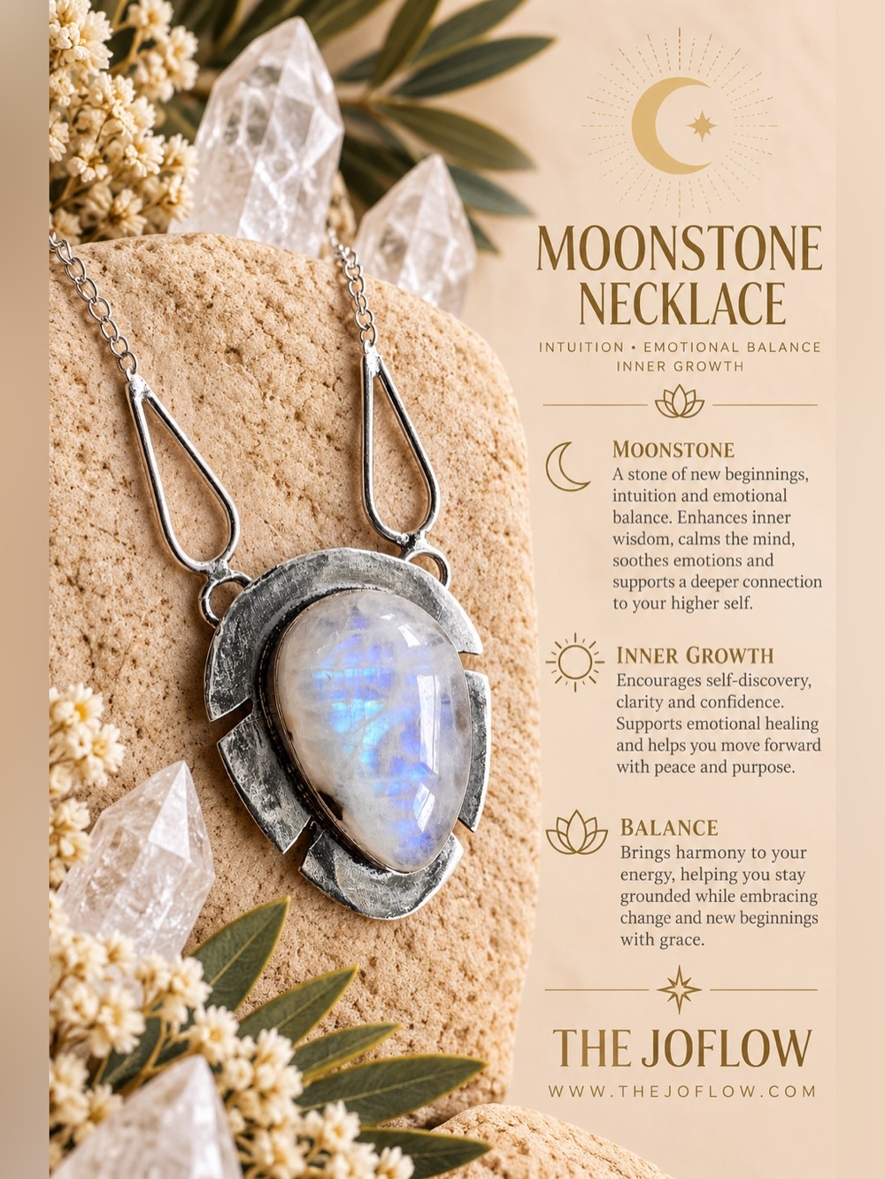 925 Balance Fem Energy FLASH MOONSTONE Necklace